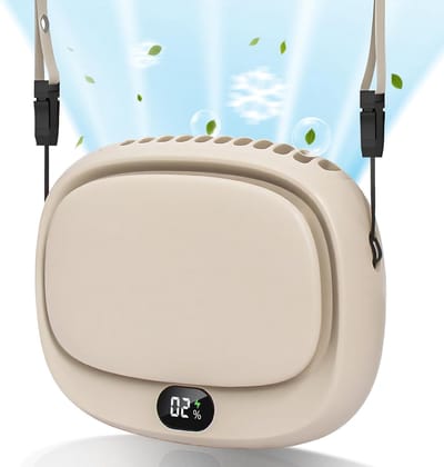 Draagbare nekventilator – Handventilator – USB-oplaadbare persoonlijke ventilator – 5 instelbare snelheidsstanden – Handsfree draagbare ventilator – Geschikt voor kinderen, vrouwen, mannen, thuis, buiten en op reis – Lichtbruin