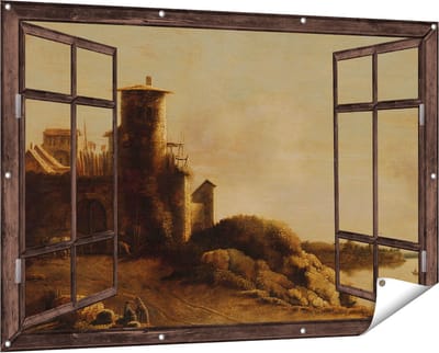 Gards Tuinposter Doorkijk Landschap - Claude de Jongh - 150x100 cm - Tuindoek - Tuindecoratie - Wanddecoratie buiten - Tuinschilderij
