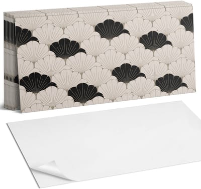 Coloray Plaktegels - Stijlvol bladpatroon Zelfklevende Wandtegels - 40 cm x 20 cm - Zwart Plaktegels - 10 stuks - Rechthoek PVC Tegels - Plaktegels Badkamer - Vloertegels Zelfklevend - Vinyltegels Vloer Zelfklevend - Portugese Tegels