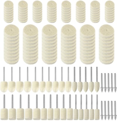 Dailygoods- Wolplaat Set 150 Stuks - Polijstschijven - Polijstkop - Geschikt Voor Metaal/Glas/Sieraden - Houten Kleur - Handvat Voor Betere Flexibiliteit - Polijstschijf