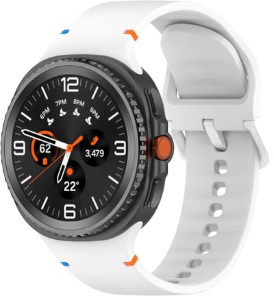 Siliconen bandje - geschikt voor Samsung Galaxy Watch 8 (40mm) / Galaxy Watch 8 (44mm) / Galaxy Watch 8 Classic - stiksels met gespsluiting - Maat S/M - wit