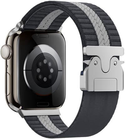 Nylon bandje - geschikt voor Apple Watch 1/2/3/4/5/6/7/8/9/10/11/ SE (1,2,3) met maat 38 mm / 40 mm / 41 mm en 42 mm (Watch 10/11) - grijs-wit