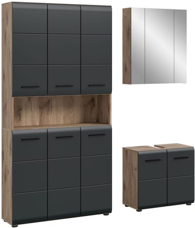 Moderne 3-delige badcombinatie in zwart mat en Nox Oak - 165x185x46 cm