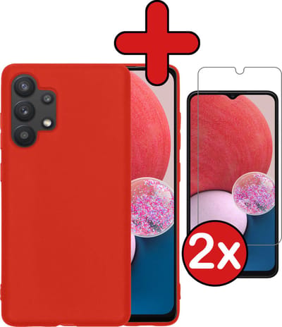 Hoesje - Met 2x Screenprotector - Geschikt voor Samsung Galaxy A13 4G - Sterk & Shockproof - Telefoon Hoes - Back Cover - Siliconen Case - Telefoonhoes - Rood