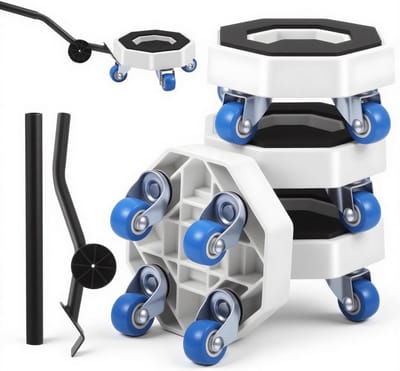 Set van 6 meubelrollen met 4 rollers, 1 laadhandvat en 1 verlengstang voor eenvoudig verplaatsen van zware meubels, 360° draaibaar, hoge draagkracht, antislip hefmechanisme voor meubels.