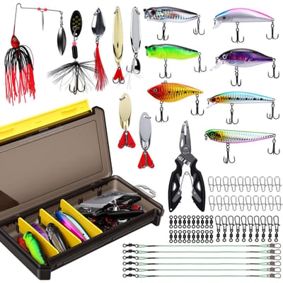 Kit de 72 leurres de pêche avec cuillères tournantes hameçons Boîte à pêche portable pour eau salée et eau douce 72pcs Pêche gray