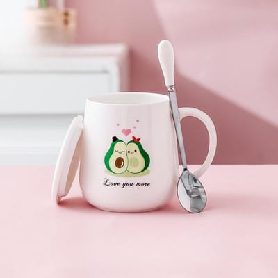 Souvenir Schattige Keramische Mok met Deksel voor Meisjes Eenvoudige Waterbeker Praktische Koffiemok Verjaardagscadeau 301-400ml