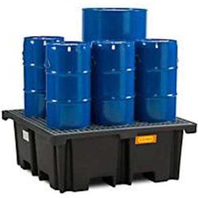 PE palletschacht CEMO 400/4 voor 1 industriepallet, L 1290 x B 1290 x H 480 mm, 400 l, voor 4 x 200 l vaten, stalen rooster