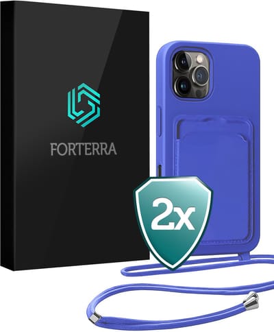 Hoesje Geschikt voor iPhone 16 Pro Pashouder Case Siliconen Hoes Met Koord - Hoes Geschikt voor iPhone 16 Pro Met Telefoonkoord Hoesje Back Cover Met Pasjeshouder - Felblauw - 2 PACK
