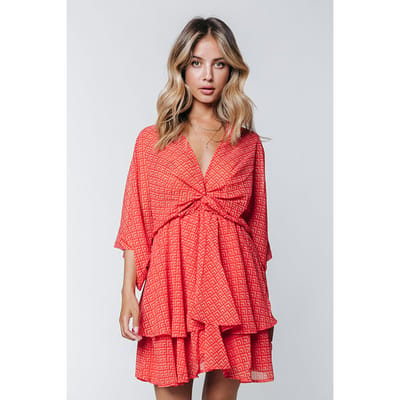 Colourful Rebel Mencia Small Geo Two Layer Mini Dress Bright Orange Maat: S | Mini Jurken Outlet | Dames | Roze