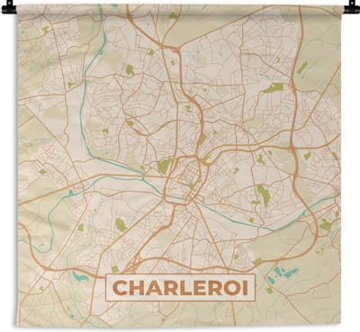Wandkleed - Wanddoek - Plattegrond - Stadskaart - Vintage - Charleroi - Kaart - 180x180 cm - Wandtapijt