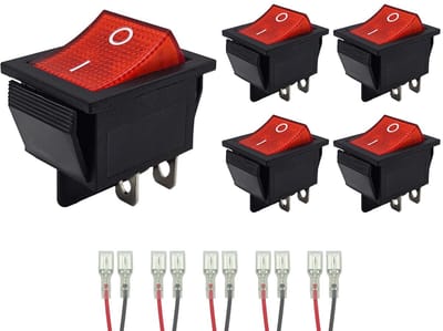 ProRide Wipschakelaar ON-OFF KCD4-202 - met Aansluitkabels - 2 Polig - 250V/16A - 30x22mm - Rood zonder lampje - 5 stuks
