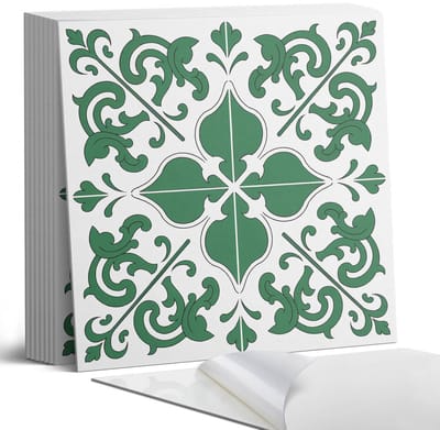 Coloray Plaktegels - Plantenpatroon met ornamenten Portugese Tegels - 30 cm x 30 cm - Groente Plaktegels - 9 stuks - Vierkant PVC Tegels - Plaktegels Keuken - Zelfklevende Vloertegels - Vinyl Tegels Zelfklevend - Zelfklevende Tegels