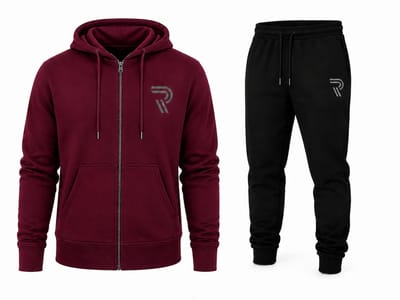 Modieuze Zwarte Heren Joggingpak met Ritssluiting en Comfortabele Elastische Tailleband - 70% Katoen-Bordeaux-S