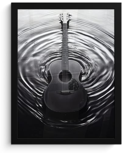 Poster in lijst - Fotolijst 30x40 cm - Posters - Gitaar - Hout - Water - Posterlijst zwart - Decoratie - Wanddecoratie woonkamer - Muurdecoratie slaapkamer