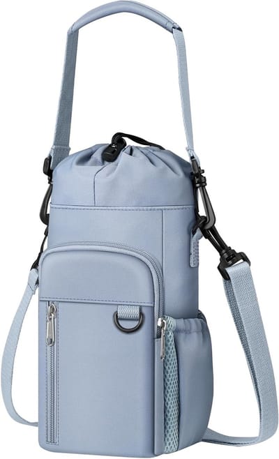 Waterfles Draagtas met Schouderriem, 32 Stuks 40 oz Geïsoleerde Waterfles Houder, Waterfles Cover met Telefoonvak voor Wandelen, Picknick en Sport, Modern in Bewolkt Blauw
