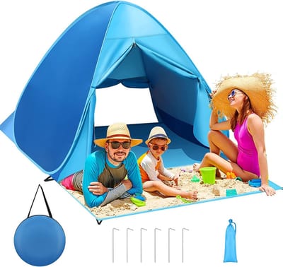 Pop-up strandtent UPF 50+ strandonderdak voor 2 of 3 volwassenen - draagbare strandzonnescherm tent - kinderen - met ritssluiting gordijn - onmiddellijke buitenbescherming - zonnescherm voor familie