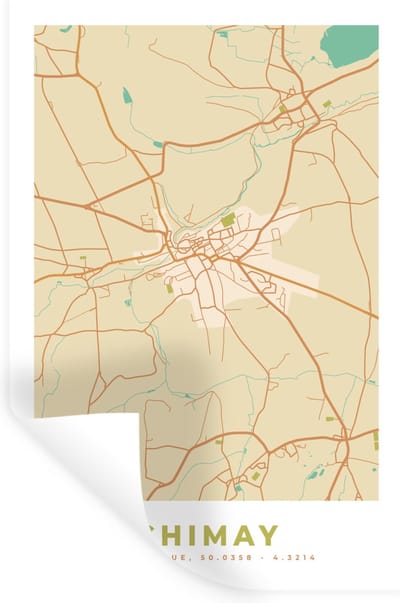 Muurstickers - Sticker Folie - Kaart - België - Chimay - Plattegrond - Stadskaart - 20x30 cm - Plakfolie - Muurstickers Kinderkamer - Zelfklevend Behang - Zelfklevend behangpapier - Stickerfolie