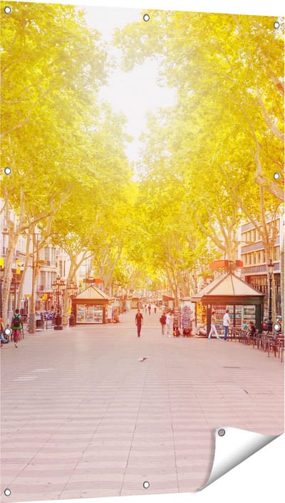 Gards Tuinposter De Ramblas Straat in Barcelona - 80x120 cm - Tuindoek - Tuindecoratie - Wanddecoratie buiten - Tuinschilderij