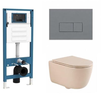 QeramiQ Dely Swirl Toiletset - inbouwreservoir Qeramiq Flush - slim zitting - kunststof licht grijze bedieningsplaat - rechthoekige knoppen - beige