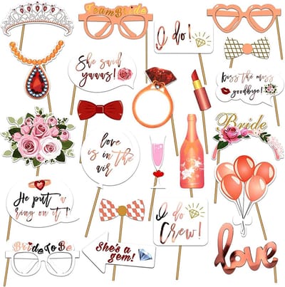 Bruiloft Foto Props - Feest Accessoires - Fotoshoot - Unieke Ontwerpen - 23 stuks - Rosé Goud