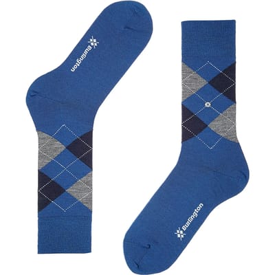 Burlington Edinburgh herensokken - wol - royal blauw met grijs en zwart