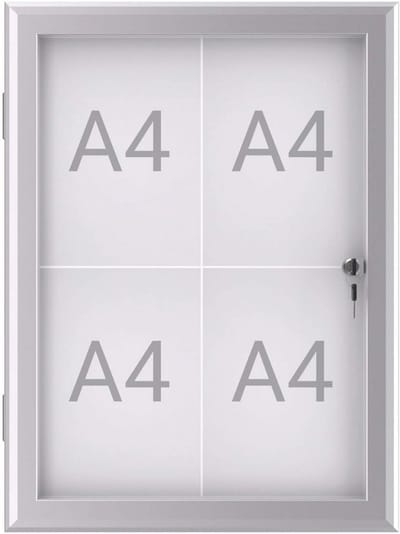 Showbox voor Presentaties 4 x A4 met Aluminium Frame en Glazen Deur