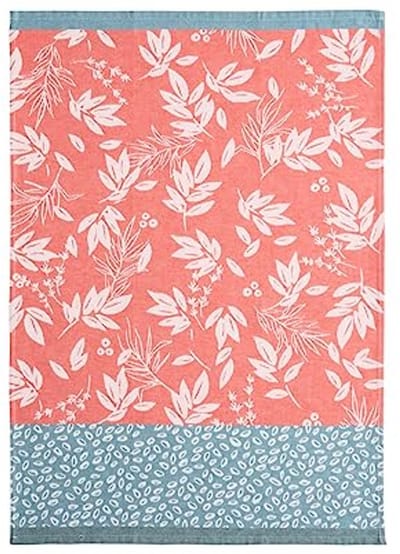 Katoenen Theedoek met Rood Bladeren Patroon 50 x 75 cm