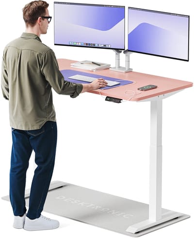 Desktronic HomeOne Zit-sta Bureau Elektrisch In Hoogte Verstelbaar, 140x70 cm Wit/Roze, Stille Dubbele Motor, Hoogte 72-119cm