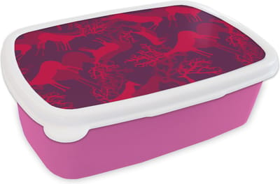 Broodtrommel Roze - Lunchbox - Brooddoos - Hert - Patroon - Kleuren - 18x12x6 cm - Kinderen - Meisje