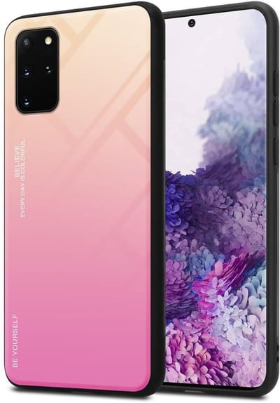Cadorabo Hoesje geschikt voor Samsung Galaxy S20 PLUS in GEEL - ROZE - Tweekleurige beschermhoes van TPU-silicone Case Cover en achterzijde van gehard glas