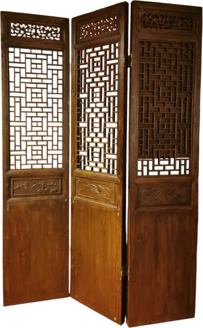 Fine Asianliving Antieke Chinese Kamerscherm 3 Panel Handgesneden B156xH230cm