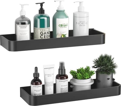 Doucheplank 2 stuks zonder boren - douchemand voor badkamer en keuken - rek zelfklevend - kruiden shampoos douchegel zeep - 30 cm zwart