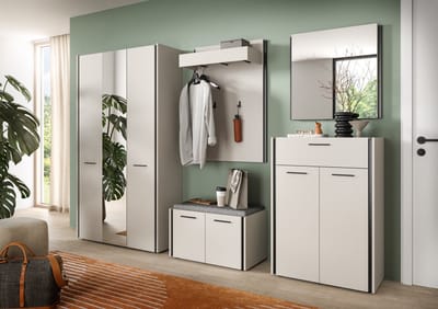 Moderne Garderobecombinatie Kasjmier - Complete Ingangsoplossing Met Spiegel En Zitbank - 287x190x40cm