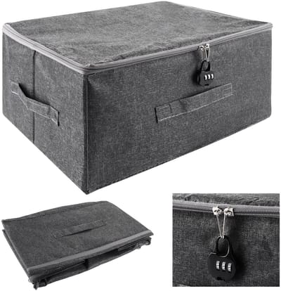 Dailygoods- Afsluitbare Box met Cijferslot - Opbergdoos met Deksel - Opvouwbare Kist - Handgrepen - Stof - 40 x 30 x 21 cm