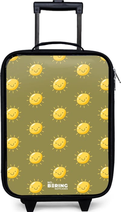 NoBoringSuitcases.com® - Kinderkoffer jongen - Kindertrolley meisje - Sunny situation olijf - Koffer kind lichtgewicht - Reiskoffer trolley voor kinderen - Koffertje met lichtgevende wieltjes - Rolkoffer zwart