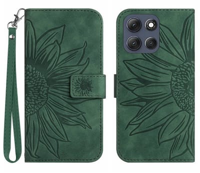 Coverup Hoesje - Geschikt voor Motorola Moto G56 Hoesje - Coverup Zonnebloem Book Case met Koord - Groen