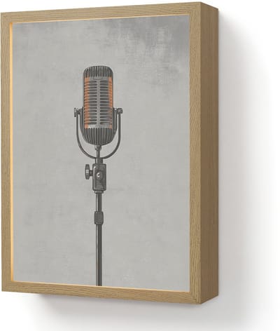Wandlamp 30x40 cm - Oplaadbaar - Microfoon - Vintage - Illustratie - Grijs - Wandlampen binnen woonkamer - Slaapkamer lamp - Decoratieve nachtlamp - Vloerlamp draadloos