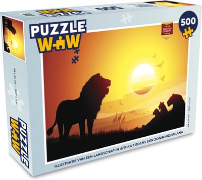 Puzzel Illustratie van een landschap in Afrika tijdens een zonsondergang - Legpuzzel - Puzzel 500 stukjes