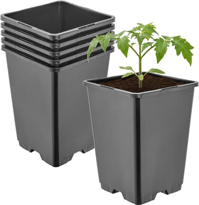 Garronda Set van 5 hoge vierkante kunststof bloempotten met drainagegaten voor tuin (Zwart, 11 x 11 x 15,5 cm (1,25L)) GD-KW-HS
