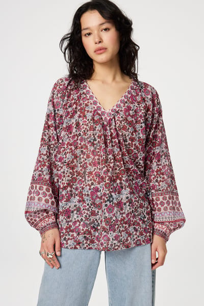 Fabienne Chapot Anan Top Cerise Red/powder Bl Maat: 34 | Longsleeves Outlet | Dames | Roze