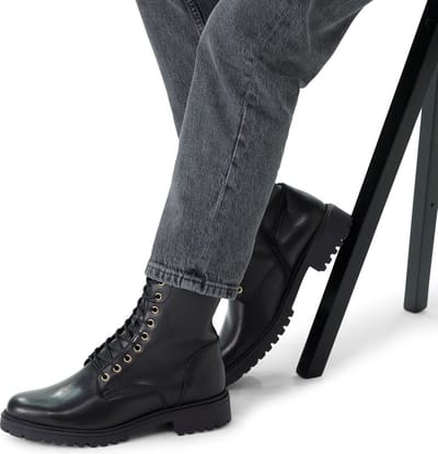 No Stress - Dames - Zwarte leren veterlaarsjes - Maat 36