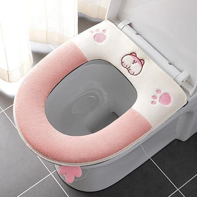 Mignon Corgi Salle de Bain Doux Plus Épais Plus Chaud Extensible Lavable Tissu Coussin Housse de Siège de Toilette pour Adultes Enfants Tout-Petits Apprentissage de la Propreté rose