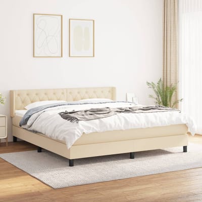 vidaXL - Boxspring - met - matras - stof - crèmekleurig - 160x200 - cm