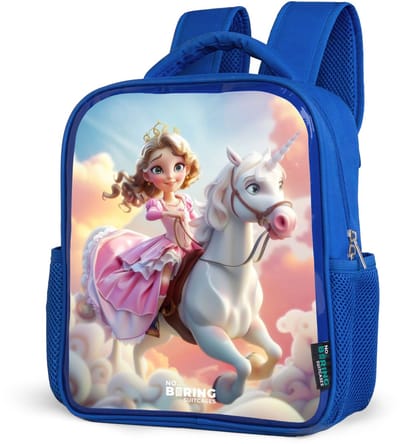 NoBoringSuitcases.com® - Rugzak blauw - Schooltas jongens - Prinses op een eenhoorn tussen de wolken - Kinder rugtas jongen - Boekentas kind - Kinderrugzak voor school - Schoolrugzak