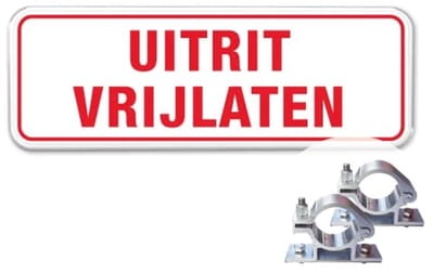 Bord Uitrit Vrijlaten - Weerbestendig Aluminium - 40x15 cm - Bevestiging: Met paalbeugels Ø48mm