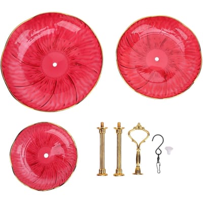 3-laags hangende vogelvoeder Acryl hangende kom Vogelbadbak met hangerhaak voor tuin rood