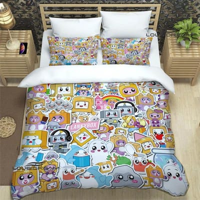 Lankybox Foxy Boxy schattige bedrukte Beddengoedsets voortreffelijke bedbenodigdhedenset dekbedovertrek bedsprei set beddengoedset luxe US Twin(172x218cm)