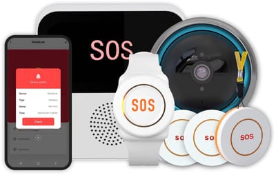 Neroo LifeLink Comfortset - Persoonlijk alarm voor ouderen - SOS-horloge, SOS-knop en 2K camera - Zonder abonnement - Live meekijken en spreken via de app