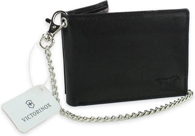 Safekeepers - portemonnee RFID - Portefetuille heren - anti skimming - afklikbare ketting - leer - zwart